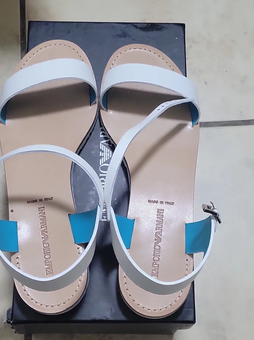 Emporio Armani White Leather Ankle-Strap Sandals
